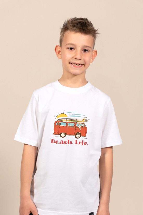 Beach Life | Λευκό/Μαύρο/Μπεζ Παιδικό T-Shirt