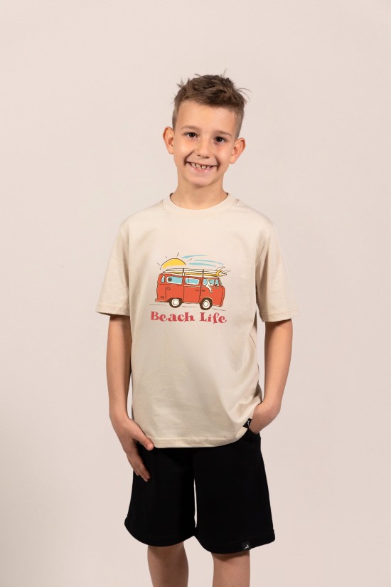 Beach Life | Λευκό/Μαύρο/Μπεζ Παιδικό T-Shirt