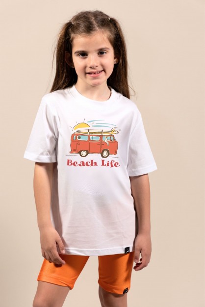 Beach Life | Λευκό/Μαύρο/Μπεζ Παιδικό T-Shirt