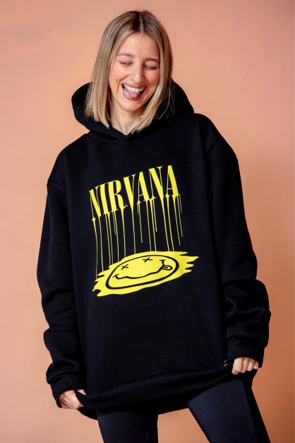 Μαύρο Γυναικείο Φούτερ Με Κουκούλα "Nirvana" Μαύρο Γυναικείο Φούτερ Με Κουκούλα "Nirvana"