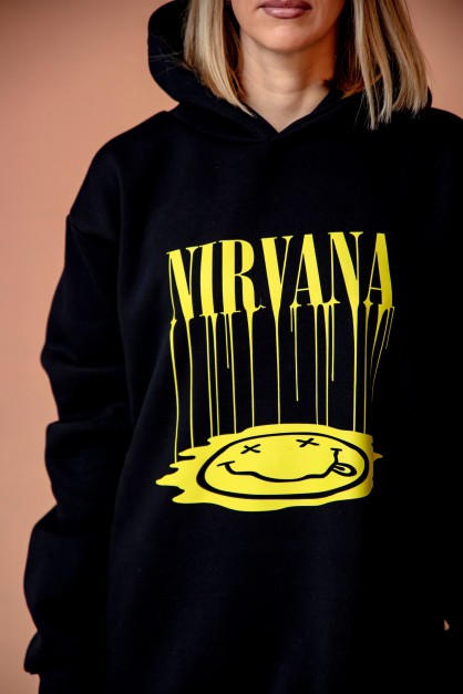 Μαύρο Γυναικείο Φούτερ Με Κουκούλα "Nirvana" Μαύρο Γυναικείο Φούτερ Με Κουκούλα "Nirvana"
