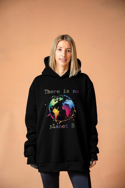 Μαύρο Γυναικείο Φούτερ Με Κουκούλα "Planet B" Μαύρο Γυναικείο Φούτερ Με Κουκούλα "Planet B"