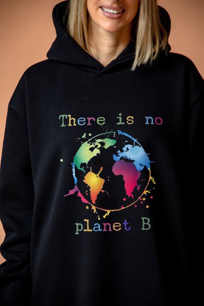 Μαύρο Γυναικείο Φούτερ Με Κουκούλα "Planet B" Μαύρο Γυναικείο Φούτερ Με Κουκούλα "Planet B"