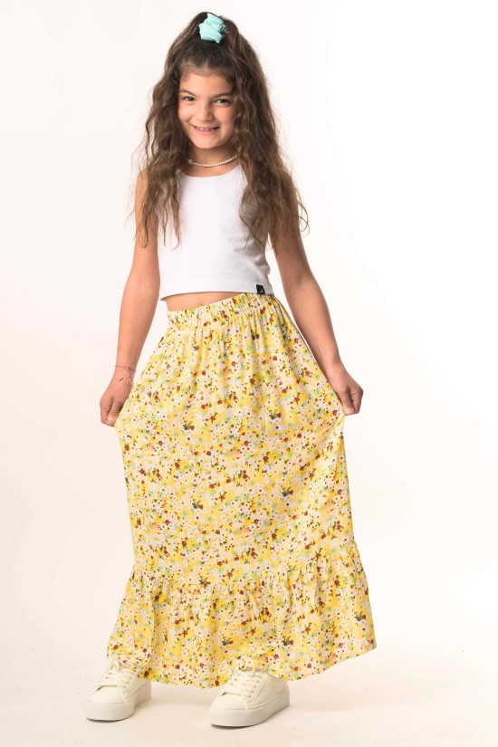 Κίτρινη Floral Boho Παιδική Φούστα