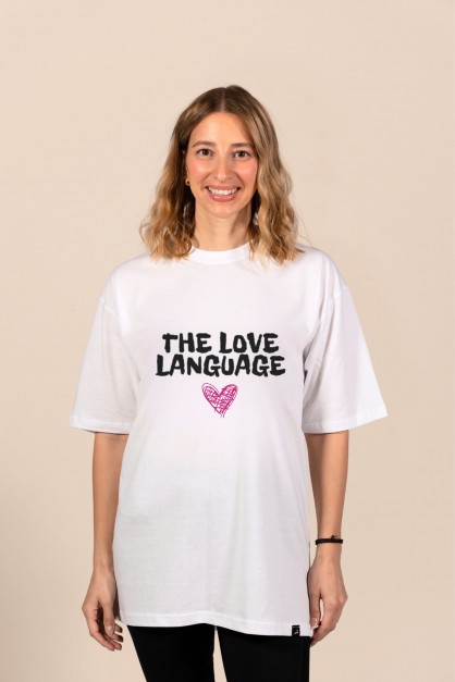 Love Language | Λευκό/Μαύρο Γυναικείο Oversized T-Shirt Love Language | Λευκό/Μαύρο Γυναικείο Oversized T-Shirt