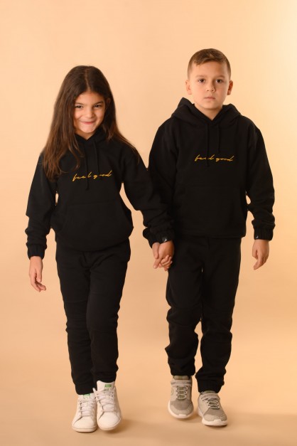 Μαύρο Φούτερ Παιδικό Σετ "Feel Good" Με Κουκούλα