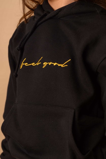 Μαύρο Φούτερ Παιδικό Σετ "Feel Good" Με Κουκούλα Μαύρο Φούτερ Παιδικό Σετ "Feel Good" Με Κουκούλα