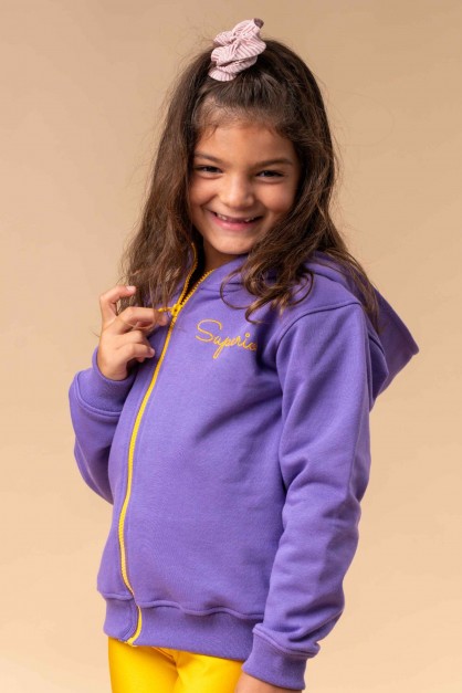 Μοβ Φούτερ Παιδική Ζακέτα Με Κουκούλα