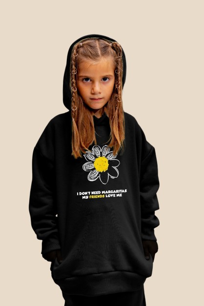 Μαύρο Oversized "Margaritas" Παιδικό Φούτερ Hoodie Σετ