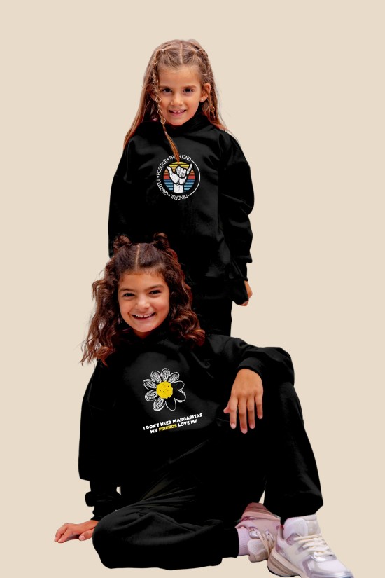 Μαύρο Oversized "Margaritas" Παιδικό Φούτερ Hoodie Σετ