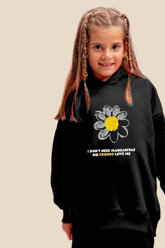 Μαύρο Oversized "Margaritas" Παιδικό Φούτερ Hoodie Σετ