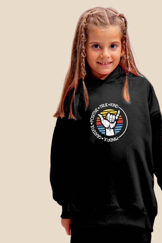 Μαύρο Oversized "Positive" Παιδικό Φούτερ Hoodie Σετ
