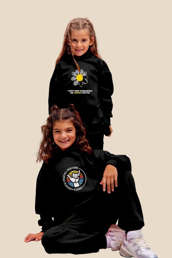 Μαύρο Oversized "Positive" Παιδικό Φούτερ Hoodie Σετ