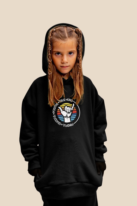 Μαύρο Oversized "Positive" Παιδικό Φούτερ Hoodie Σετ