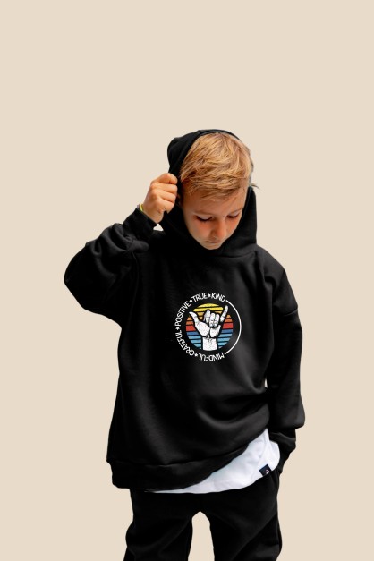 Μαύρο Oversized "Positive" Παιδικό Φούτερ Hoodie Σετ