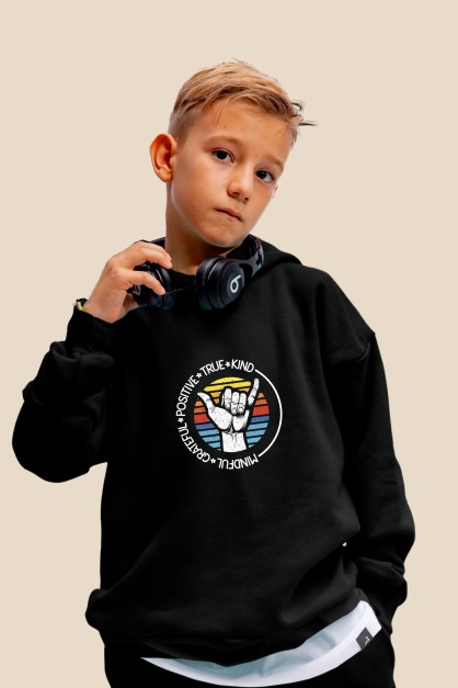 Μαύρο Oversized "Positive" Παιδικό Φούτερ Hoodie Σετ