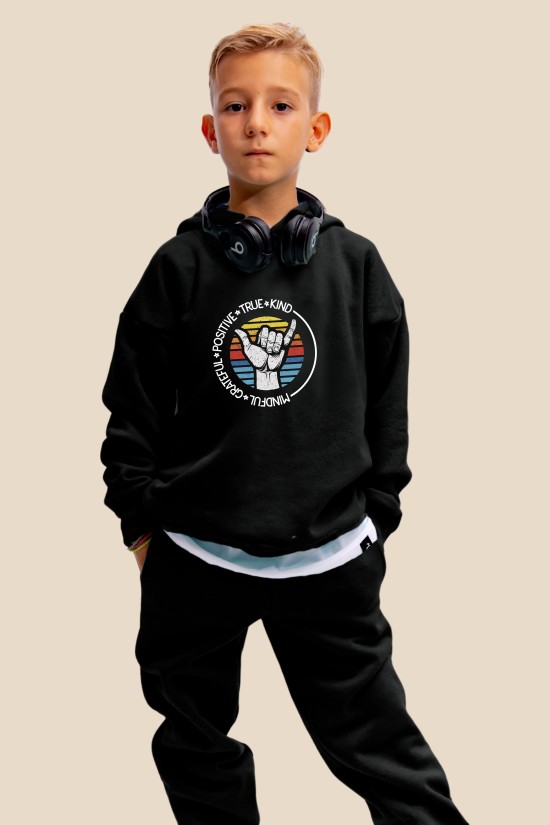 Μαύρο Oversized "Positive" Παιδικό Φούτερ Hoodie Σετ
