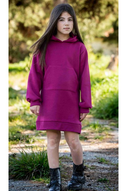 Μελιτζανί Φούτερ Παιδικό Φόρεμα Με Κουκούλα