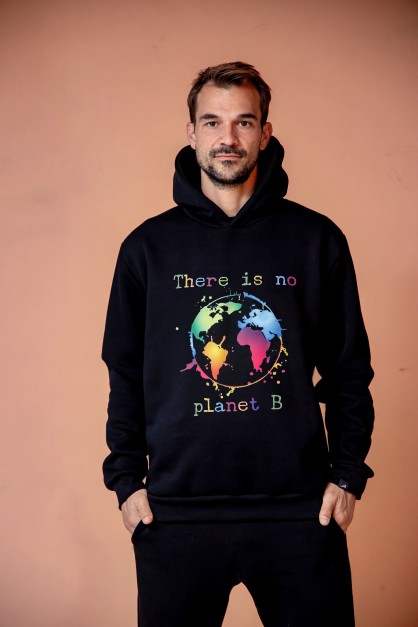 Μαύρο Ανδρικό Φούτερ Με Κουκούλα "Planet B" Μαύρο Ανδρικό Φούτερ Με Κουκούλα "Planet B"